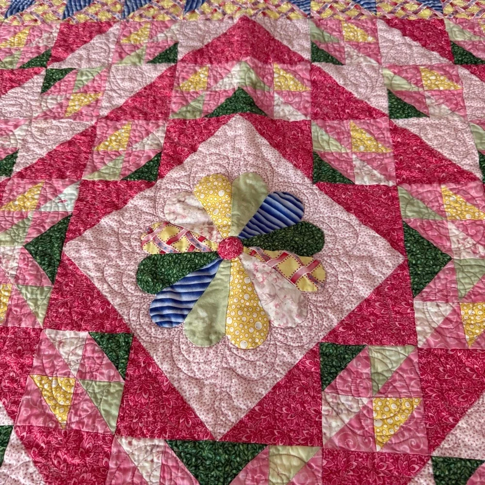 Handmade Pink Colorful Patchwork Quilt